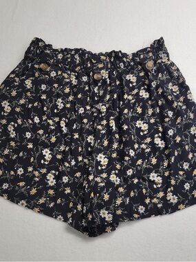 American Eagle Outfitters Black Floral Paperbag Waist Shorts